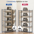 ALANNG 40" W Folding Storage Shelves with Wheels, Adjustable Metal Shelving Unit, Standing Shelf Organizer for Closet Kitchen Garage Laundry Pantry (Grey,1 Pack) - color: Grey