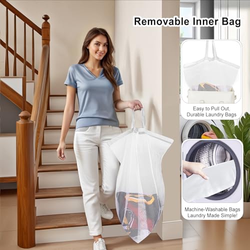Odonata 75L Slim Laundry Hamper with Lid,Large Foldable Laundry Basket with Removable Bag and Handles Tall Collapsible Dirty Clothes Basket Great for Bedroom, Bathroom, Dorm, College,RV. (Beige, 75L) - color: Beige