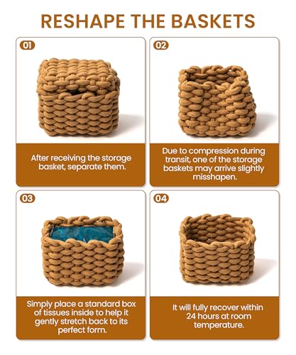Small Macrame Woven Storage Baskets 2 Pack – Boho Cotton Rope Bins for Bathroom, Bedroom, Desk & Vanity Organizer – White & Khaki, 7x5.5x5 Inches - color: White & Khaki
