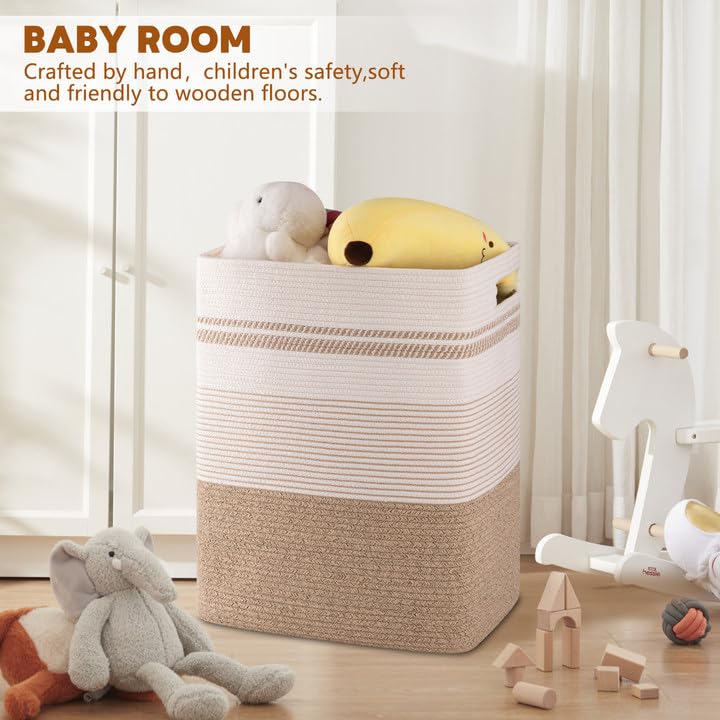80L Large Cotton Rope Laundry Basket for Bedroom & Laundry Room, Tall Clothes Hamper with Sturdy Handles, Neutral Storage Bin Capable of Holding Blankets and Toys - color: Brown Variegated, size: 80L