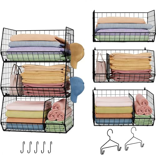 Jautokerdar 3 Tier Closet Hanging Shelves with Divider, Extra Large Closet Organizers and Storage, Clothes Hanging Organizer Clothing Sweaters Handbags Clutches Accessories - color: Black, size: 3-Tier