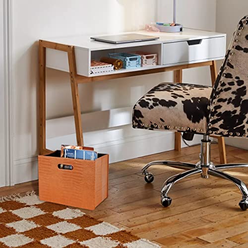 HofferRuffer Magazine Basket Holder, Foldable Magazine Rack, Document File Holder Organizer, File Folder, Newspaper Storage Bin Organizer for Home or Office (Brown Croco) - color: Brown Croco
