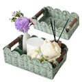 Set of 2 Toilet Paper Storage, Handwoven Small Scalloped Basket with Built-in Handles, Wicker Basket for Home, Living Room(Green) - color: Green