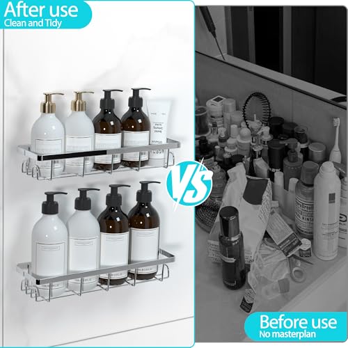 Shower Caddy Organizer with Hooks,Self Adhesive Bathroom Shelves,Shower Shelves,No Drilling Bathroom Organizers and Storage,Perfect for RV, Apartment, Home Decor,Silvery 3PK - color: Silvery, size: 3 Pack