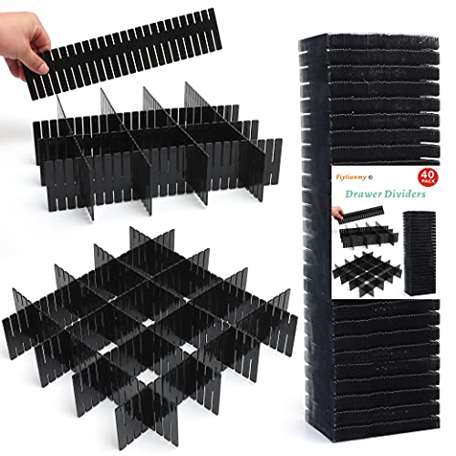 40Pcs Drawer Dividers, Adjustable Drawer Organizer for Socks, Underwear, Makeup, Can Help Tidy Kitchen, Bedroom, Dresser Black - color: Black, size: 40Pcs