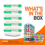 NutriChef 10-Piece Superior Glass Food Storage Containers Set (5 Containers + 5 Locking Lids),Stackable Meal-prep Design, BPA-free Airtight Clear Locking lids with Vent Lids & Air Hole, Wave - color: Wave Green