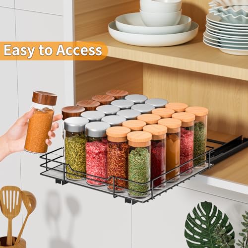 RCHYFEED Pull Out Spice Rack Organizer for Cabinet,Slide out Spice Organization for Inside Cabinets,Heavy Duty Seasoning Organizer Fits Kitchen and Pantry,Sauces,Canned (10.5''Wx10.5''Dx2.5''H) - size: 1 Tier-10.5''Wx10.5''Dx2.5''H