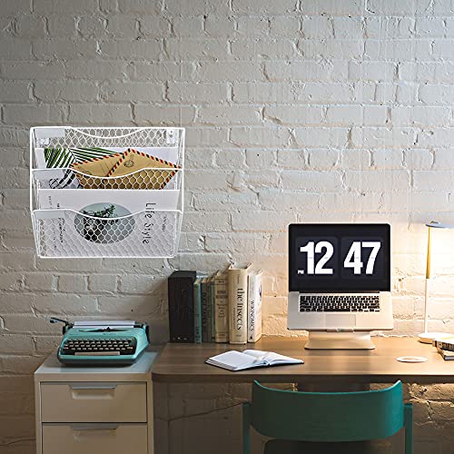 EASEPRES Mail Organizer Wall Mount Hanging File Holder Storage, Metal Chicken Wire Magazine Rack 3 Tier, White - color: White, size: 3 Tier