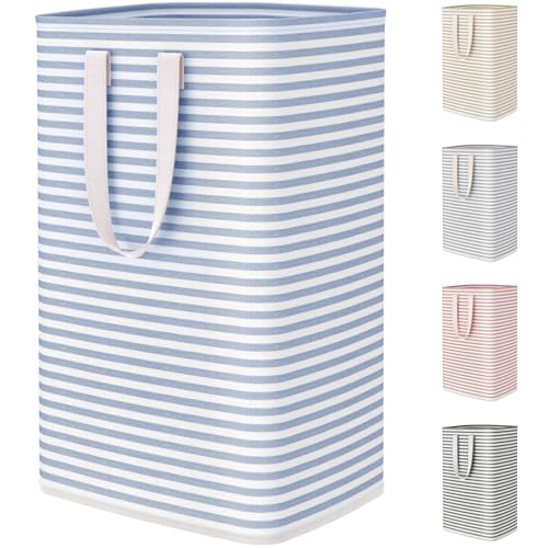 Lifewit 75L Large Collapsible Laundry Hamper, Tall Foldable Dirty Clothes Baskets Waterproof, Freestanding Design with Easy Carry Handles in Dorm Bedroom Bathroom College, Dark Blue - color: Dark Blue, size: 75L