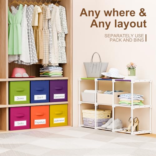Geelin 9 Cube Toys Storage Organizer with Fabric Bins and Labels, 11 Inch Collapsible Cubby Storage Drawers Colorful Dresser with Shelf for Playroom Nursery Closet Bedroom Dorm Decor - color: Rainbow