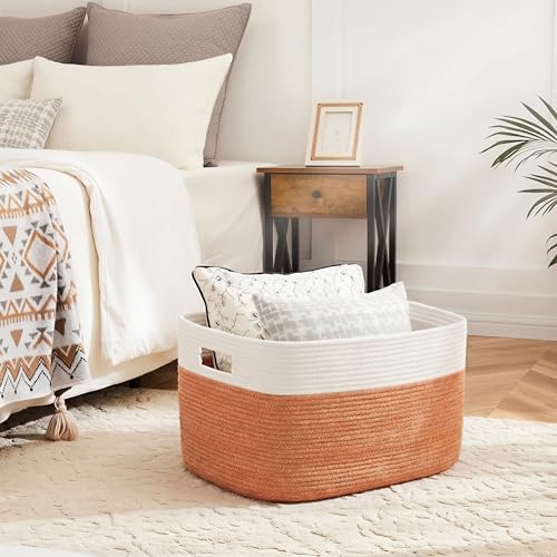 Artfeel Blanket Basket,Rectangle Woven Baskets for Storage,30L Laundry Basket for Decorative Nursery Blanket,Toys,Dirty Clothes and Magazine in Shelves,Baby Room,and Living Room - color: Orange, size: 30L