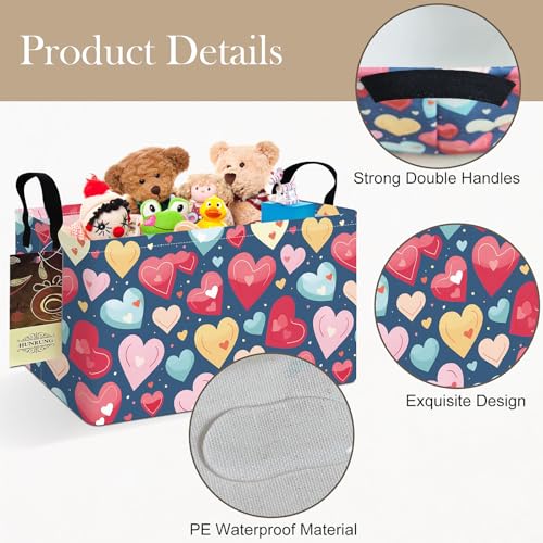 HUNRUNG Rectangle Storage Basket Cute Canvas Organizer Bin for Pet/Children Toys, Books, Clothes Perfect for Rooms/Playroom(REC-Colorful Heart) - color: REC-Colorful Heart