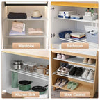 VanlonPro Expandable Closet Shelf Wall-Mounted Metal Storage Rack Adjustable Closet Rod DIY Divider Separator Space Saving for Cabinet Wardrobe Cupboard Kitchen Pantry Cupboard, 45.8-56.5 Inches - size: 116.3-143.5cm/45.8-56.5inches