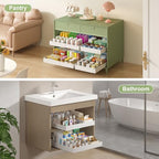 2-Pack-Expandable-Pull-Out-Cabinet-Organizers For Kitchen, Adjustable Slide Out No Drill Adhesive Drawers With Raising Pad For Framed Cabinet, Heavy Duty Sliding Roll Out Shelves Inside Cabinet - color: White