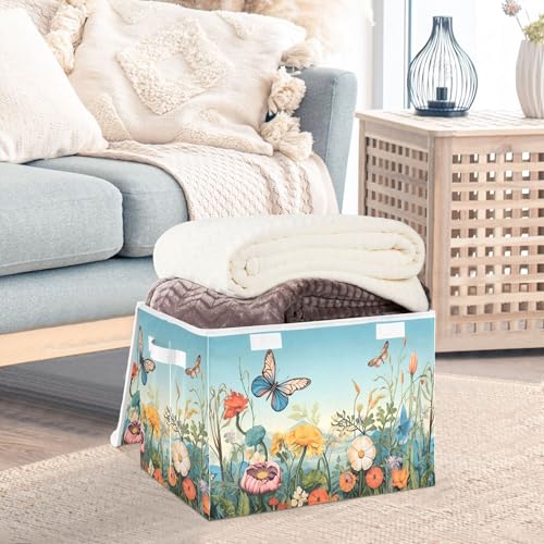 xigua Colorful Flower Pattern Storage Bins with Lids and Carrying Handle,Foldable Storage Boxes Organizer Containers Baskets Cube with Cover for Home Bedroom Closet Office - color: Colorful Flower Pattern