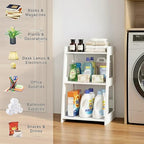 3-Tier Bathroom Ladder Shelf Freestanding, White Floor Shelves Open Shelving Unit, Small Bookshelf Nightstand for Home Study Laundry Room (11.8" D x 15.7" W x 27.6" H) - size: 11.8"D x 15.7"W x 27.6"H