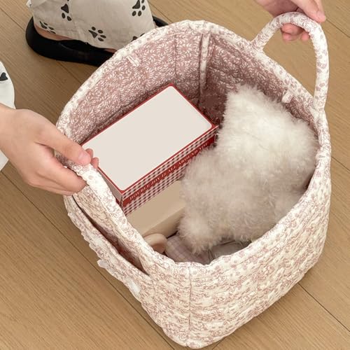 Floral Fabric Storage Basket Car Interior Storage Basket Underwear Sundries Laundry Baskets Supplies Home Organizer Bag (Pink Floral) - color: Pink Floral