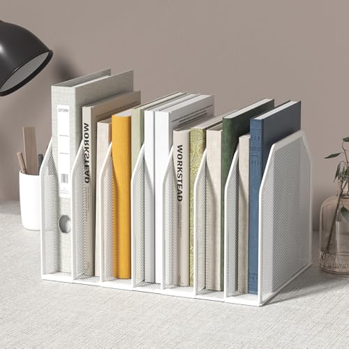 FANXIYQ Metal 7 Section File Folder Organizer for Desk | Vertical Office File Holder | Heavy-Duty Mesh Document Sorter for Books, Binders, Laptops | Desk Organizer,7 Sections White - color: White, size: 7 Section