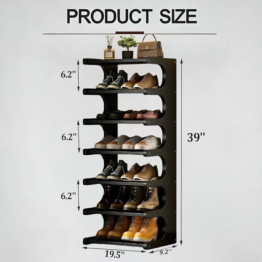 39" Bamboo Shoe Rack - Vertical Shoe Organizer Rack for Small Space, Narrow Shoe Tower for Closet, Entryway, Corner, Tall Shoe Shelf with Removable Shelves, Flexible Storage Shelf for Saving Space - color: Black