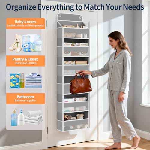 Yecaye 2 Pack Over The Door Organizer, 6-Tier Closet Door Hanging Organizer with 12 Mesh Pockets, Bathroom Organizers and Storage, Ultra Sturdy Large Capacity Over Door Storage Newborn Baby Essentials - color: Grey, size: 2 Pack 6-Tier