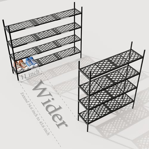 Shoe Rack, 4-Tier Long Shoe Rack, Stackable Shoe Storage Organizer Expandable Shoe Shelf Stand, Holds up to 25-30 Pairs of Shoes for Entryway, Garage, Front Door Entrance, Metal,45.6in Black - color: Black, size: 4-Tier