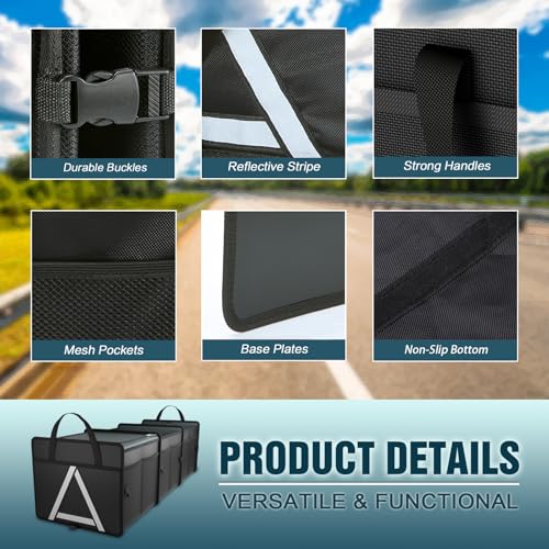 K KNODEL Sturdy Car Trunk Organizer with Premium Insulation Cooler Bag, 3 Compartments Heavy Duty Collapsible for Car, SUV, Truck, or Van (Large, Black) - color: Black, size: Large
