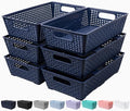 Tiawudi Stackable Woven Plastic Basket, Storage Bins for Cabinet, Closet, Shelf, Under Sink and Countertop, Pantry Organizer Bins, 6 Pack - color: Dark Blue
