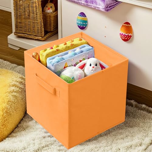 PowerKing Collapsible Storage Cubes with Handles, Fabric Foldable Bins for Closet Shelves, Durable Organization Storage Bins, 10.5'' x 11'' x 10.5'', 2 Pack, Orange - color: Orange, size: 2Pack