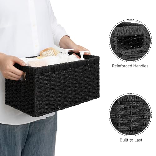 StorageWorks Pantry Baskets, Wicker Storage Baskets for Organizing, Pantry Organizers and Storage, Medium, Black, 2-Pack - color: Black (Paper Rope), size: 2x 13¼"L x 8¼"W x 7"H