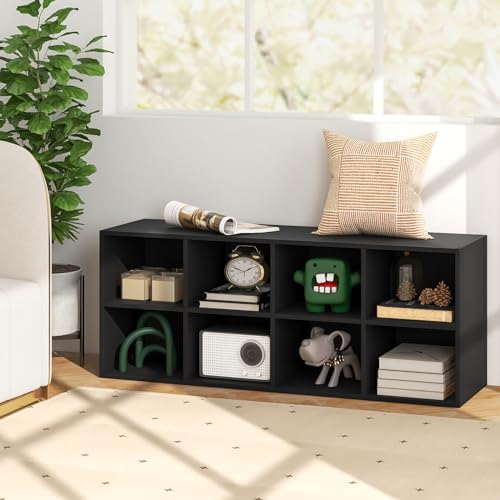 Tangkula 8 Cubbies Shoe Storage Bench, Shoe Organizer with 500 LBS Weight Capacity, Cubby Shoe Rack Storage Cabinet for Entryway, Hallway, Living Room and Bedroom (Black) - color: Black