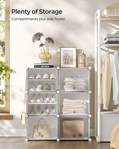 SONGMICS Shoe Rack Organizer, 6-Tier Shoe Storage Cabinet for Closet and Entryway, Holds 24 Pairs of Shoes, Adjustable, Cloud White and Trasparent ULPC033W01 - color: Cloud White + Trasparent, size: 6 Cubes