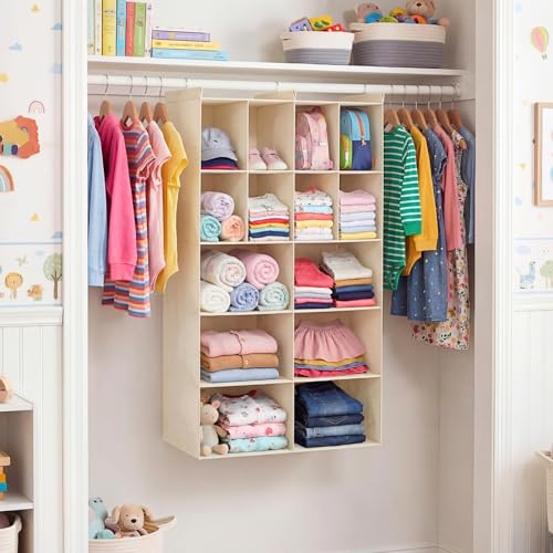 Ofiray-home 5 Tier Hanging Closet Organizer, 14 Compartments Sweater Organizer for Closet with 3 Sturdy Hooks, Closet Organizers and Storage, Wardrobe, Rv, Garment Rack, Beige - color: Beige, size: 5-Tier
