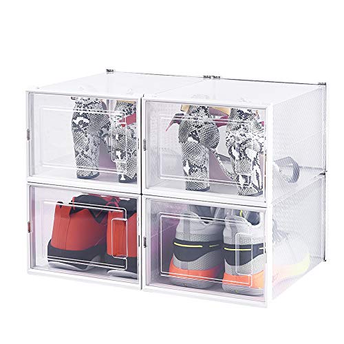 OnDisplay Clik Stackable Interlocking Shoe Box System (Medium Clear/White, Set of 4) - color: Medium Clear/White, size: Set of 4