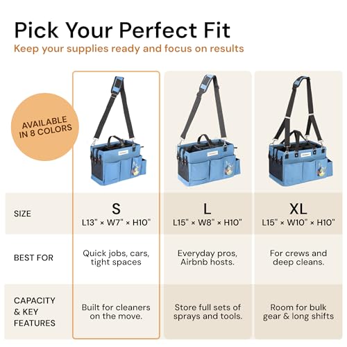 FifthStart Multiuse Cleaning Caddy with Waist, Shoulder Strap 9 Pockets, Mesh Base & Adjustable Compartments - Cleaning Caddy - Cleaning Supplies Organizer (Blue, Small) - color: Blue, size: Small