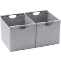 HOONEX Large Foldable Storage Bins, Linen Fabric, 2 Pack, with Wooden Carry Handles and Sturdy Heavy Cardboard, for Home, Office, Car, Nursery, Light Grey - color: Light Grey