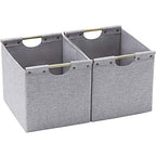 HOONEX Large Foldable Storage Bins, Linen Fabric, 2 Pack, with Wooden Carry Handles and Sturdy Heavy Cardboard, for Home, Office, Car, Nursery, Light Grey - color: Light Grey