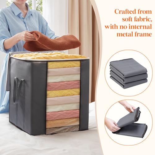 Lifewit 120L Extra Large Blanket Storage Bags, Foldable Comforter Storage with Reinforced Handles, Clothes Storage Containers for King Comforter, Bedding, Pillow, Sheet, Storage Bin with Lids 3 Pack - size: 120L