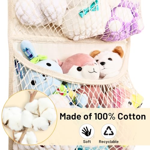 Wide Over The Door Stuffed Animal Storage, Cotton Toy Organizer for Plush Toys, Baby Supplies, Stuffed Animal Holder with 4 Large Pockets, Hanging Door Organizer for Nursery, Bedroom, Kids Room - color: Beige, size: Widen