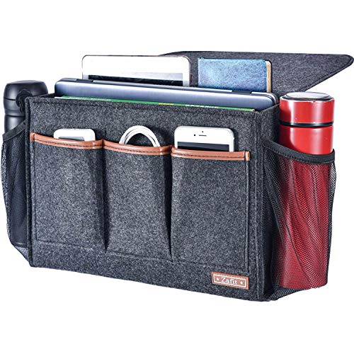 Zafit Bedside Caddy, Large Size Storage Organizer with 8 Pockets - Holds Magazines, Remotes, Phone (13.4'' x 18.1'', Dark Grey) - color: Dark Grey, size: 13.4'' x 18.1'' Large Size