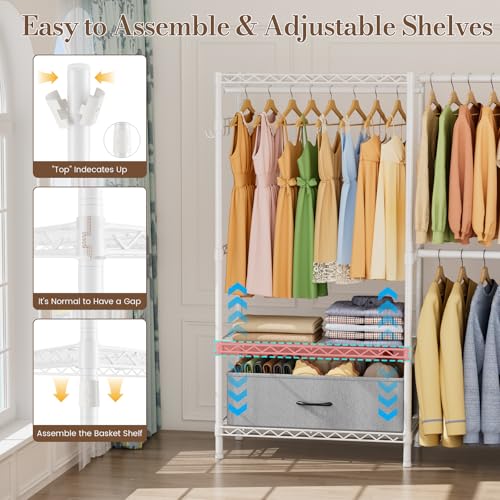 Golpart Coat Rack Clothes Wardrobe：Closet Organizer and Storage Clothing Garment Rack with Shelves Heavy Duty for Hanging Clothes Portable Adjustable White 15.8" DX69 WX76.5 H - color: White, size: 15.8"DX69"WX76.5"H