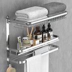 CAXIMSY Foldable 23.22 Inch Rowel Rack Wall Mounted with Bathroom Shower Shelves Stainless Steel Towel Bar Without Drilling and Screw Installation (Silvery) - color: Silvery