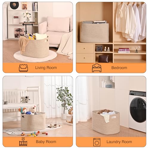 ICERZCZ Large Storage Basket for Organizing, Blanket Basket for Living Room, Large Toy Baskets for Storage, Woven Cotton Rope Baskets for Blankets, Clothes, Shoes, Brown, 25”x16”x16” (105L) - color: Brown, size: 25”x16”x16”