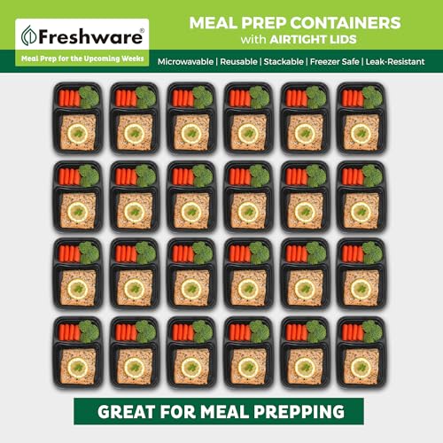 Freshware Meal Prep Containers [50 Count ] 2 Compartment with Lids, Food Storage Containers, Bento Box, BPA Free, Stackable, Microwave/Dishwasher/Freezer Safe (28 oz) - size: 2-COMP-50PK