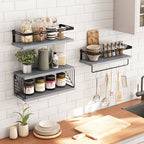 Fixwal 3+1 Tier Wall Mounted Bathroom Shelves Over Toilet, Rustic Wood Floating Shelves with Metal Frame and Towel Bar for Bathroom, Kitchen, Bedroom, Living Room (Gray) - color: 2-gray