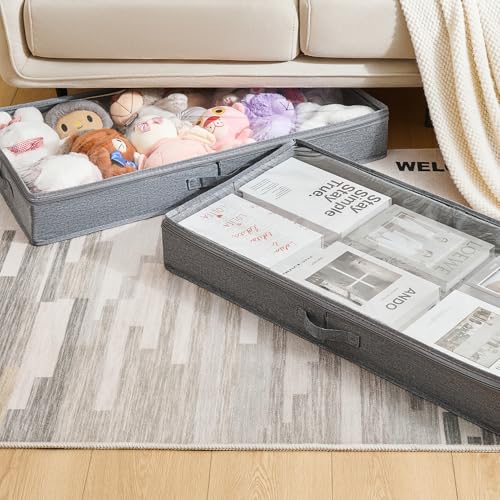 Berdeng 3 Pack Under Bed Storage Containers, Low Profile Underbed Shoes and Clothes Storage Organizer with Sturdy Sidewalls/Bottom, Large Dorm Storage Bins,33 * 17 * 4.5 inches,45L - color: Grey 3 Pack