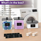 COAZEX 2+1 Pack Clear Laundry Pods Container & Dryer Sheet Holder, Plastic Square Laundry Room Organization and Storage Jars with Black Lids, Scoops & Labels for Detergent, Powder, Dryer Balls - color: 2+1 Pack