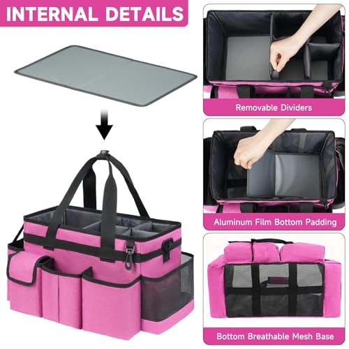 Cleaning Caddy,Cleaning Bag for Housekeepers,Cleaning Supplies Organizer with Handle,Rose Red - color: Rose Red, size: Medium