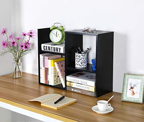PAG Desktop Shelf Freestanding Wooden Small Bookshelf Desk Supplies Organizers and Accessories Storage Display Rack Office Dorm Decor for Women, Black - color: Black, size: Style 4