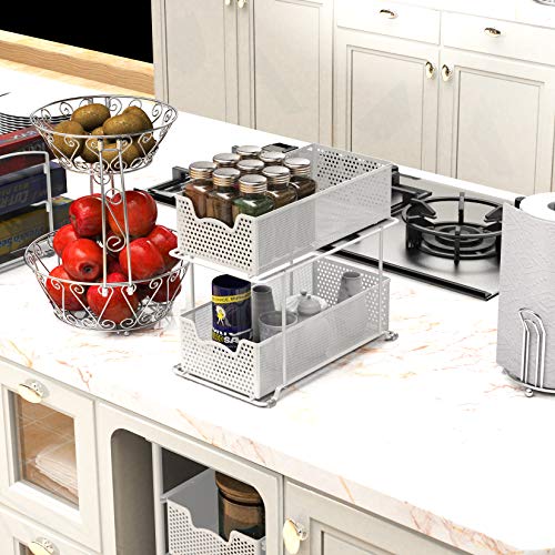 Simple Houseware 2 Tier Sliding Cabinet Basket Organizer Drawer, White - color: White, size: 1-Pack