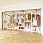 H6 Wall Mounted Closet System, Industrial Pipe Clothes Rack Clothing Racks with 6 Telescopic Rods & 3 Fixing Rods & 9 Shelves, Heavy Duty Closet Organizers and Storage in Wardrobe Closet (White) - color: White